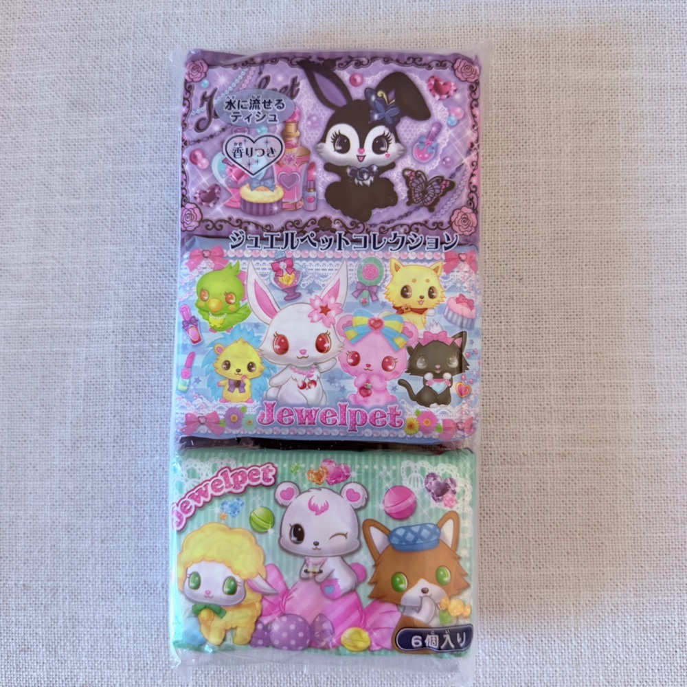 Sanrio Jewelpet Mini Pocket Tissue pack of 6 Flushable Travel Pack New Scented